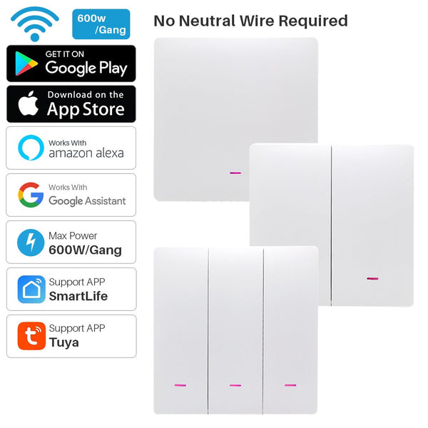 Smart Wifi Switch 220V No Neutral Wire Support Alexa and Google Home - New