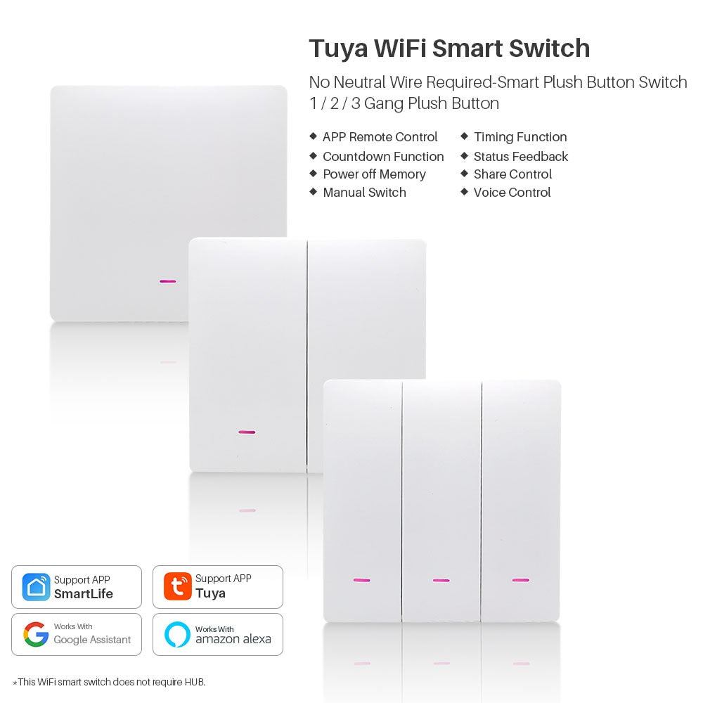 Smart Wifi Switch 220V No Neutral Wire Support Alexa and Google Home - New