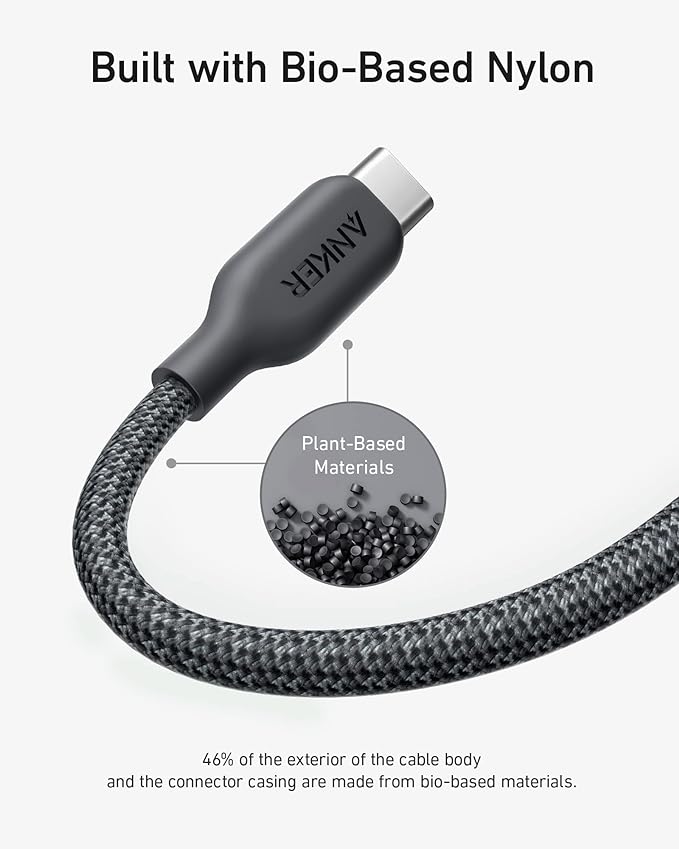 Anker USB C to C Charger Cable (140W), Bio-Braided for iPhone 15/15 Plus/ 15 Pro/ 15 Pro Max, MacBook Pro 2020, iPad Pro 2020, iPad Air 4, Samsung Galaxy S23 (Phantom Black)