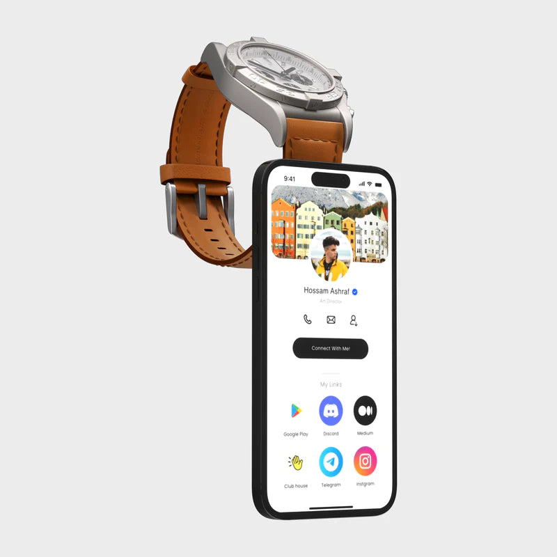 tap. GoWrist™ - Your On-The-Go Digital Business Card - Compatible with Traditional Watches