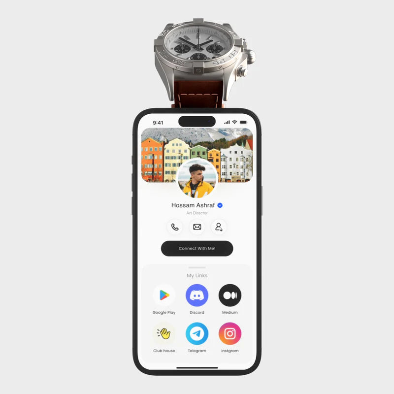 tap. GoWrist™ - Your On-The-Go Digital Business Card - Compatible with Traditional Watches