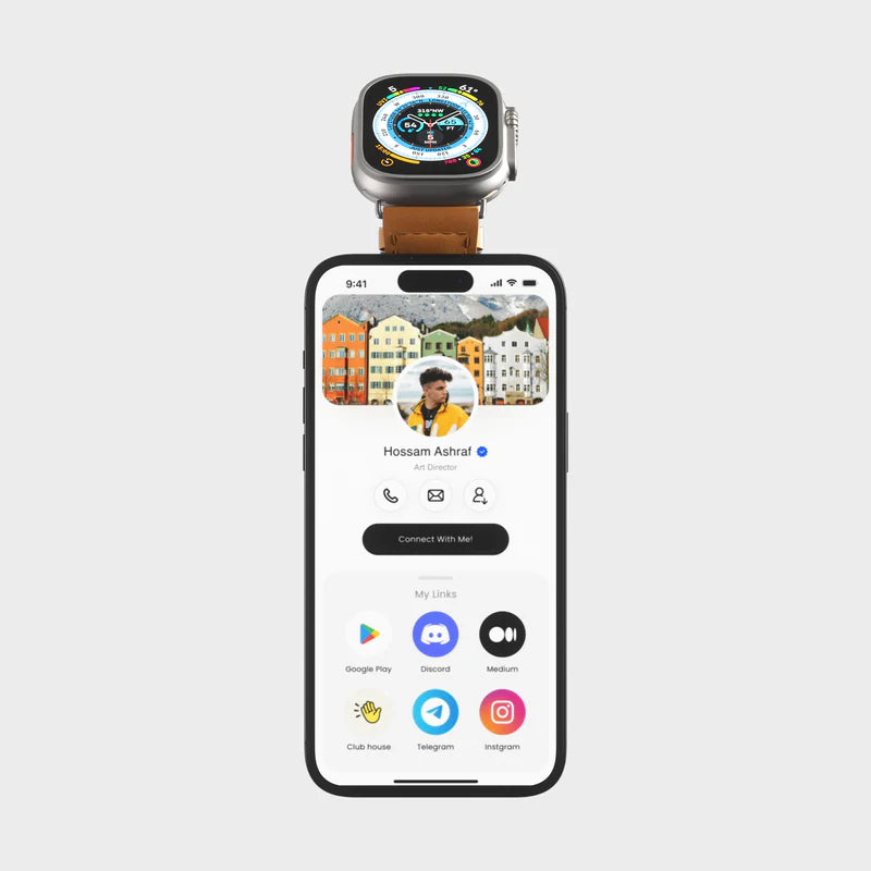 tap. GoWrist™ - Your On-The-Go Digital Business Card - Compatible with Apple Watch 42/44/45/49 mm