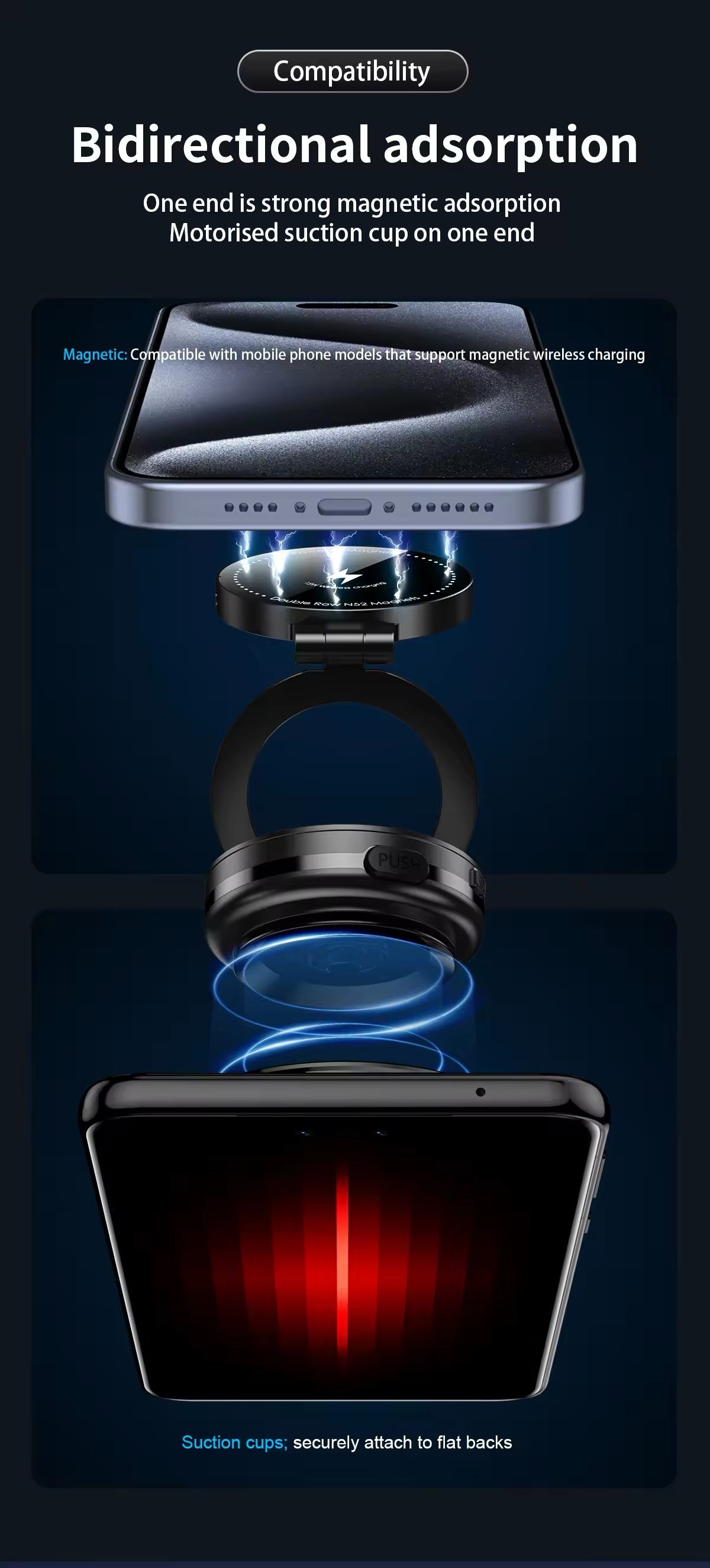 Double Sides Phone Holder Magnetic Vacuum Adsorption Bracket 360 Degree Rotation Foldable GPS Stand Electric Sucker Cup Support