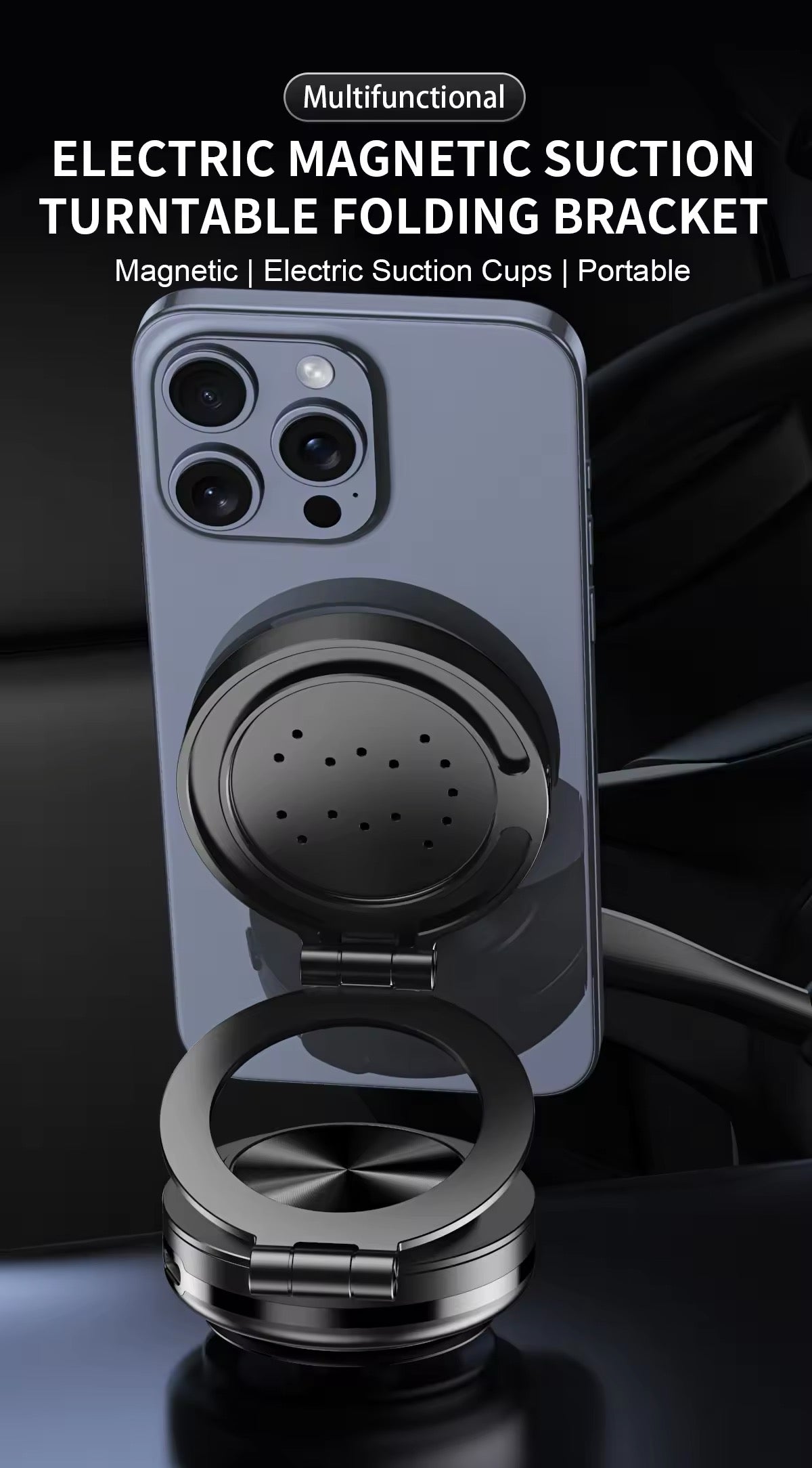 Double Sides Phone Holder Magnetic Vacuum Adsorption Bracket 360 Degree Rotation Foldable GPS Stand Electric Sucker Cup Support