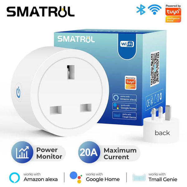 مقبس واي فاي ذكي 20 أمبير Tuya UK منفذ تحكم لاسلكي مع وظيفة مؤقت مراقبة الطاقة يعمل مع Alexa Google Home، جديد