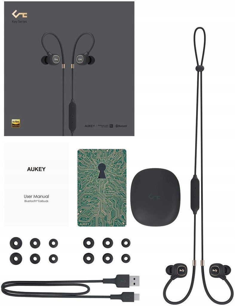 سماعات أذن لاسلكية هجينة مزدوجة المحرك من Aukey EP-B80 باللون الرمادي (AKY-SHS-EPB80-GRY)