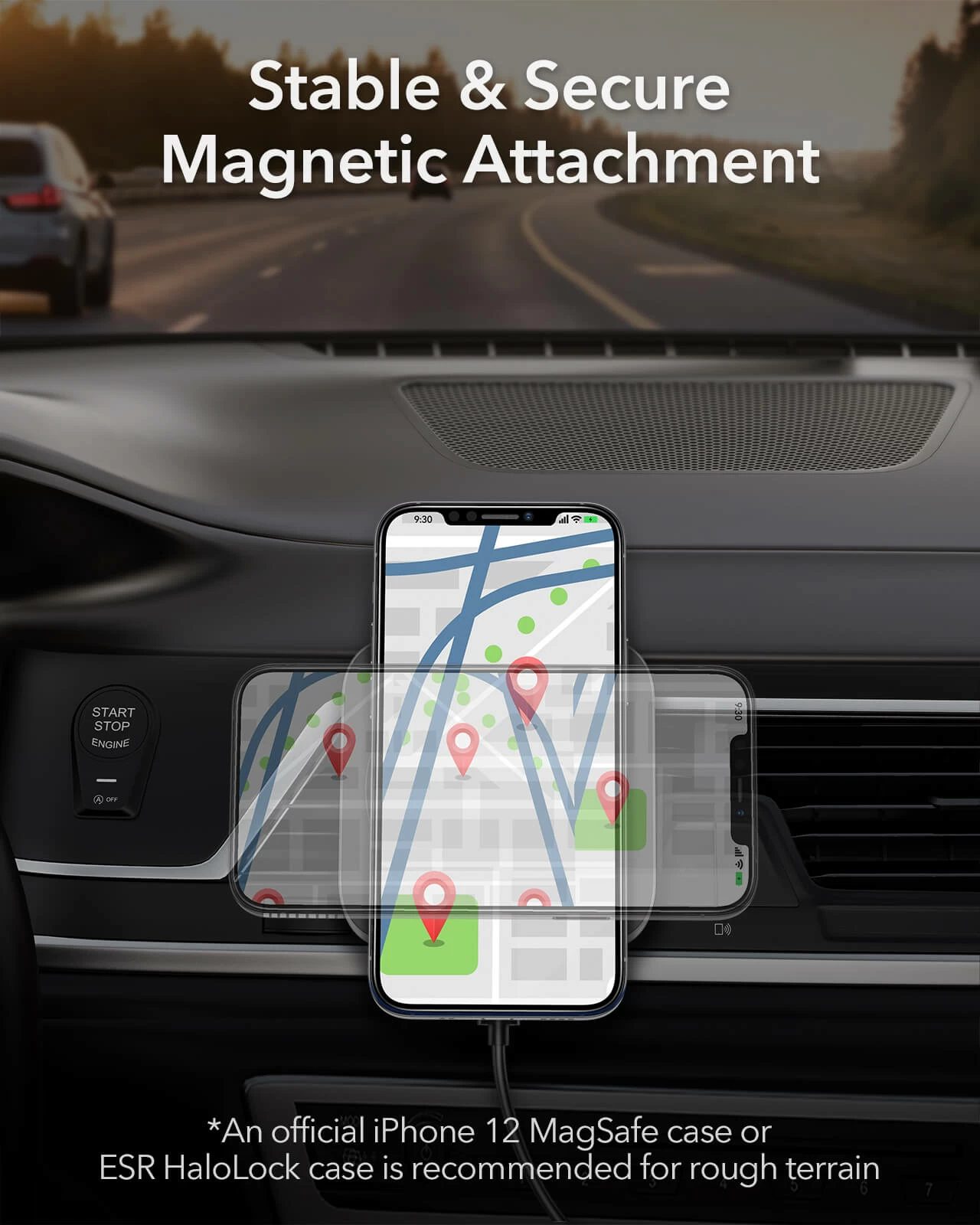 HaloLock™ Magnetic Wireless Car Charger Mount for iPhone 13/12 (Supports Apple MagSafe) (Sale)