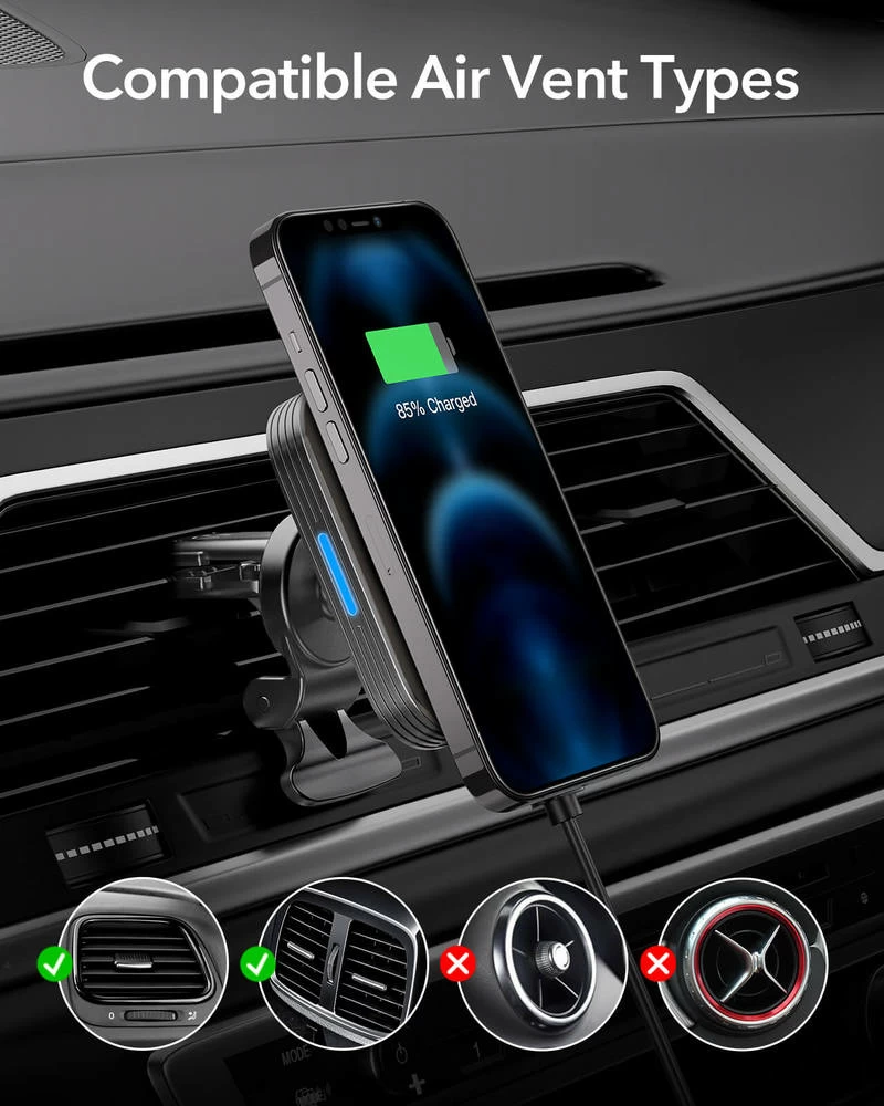 HaloLock™ Magnetic Wireless Car Charger Mount for iPhone 13/12 (Supports Apple MagSafe) (Sale)