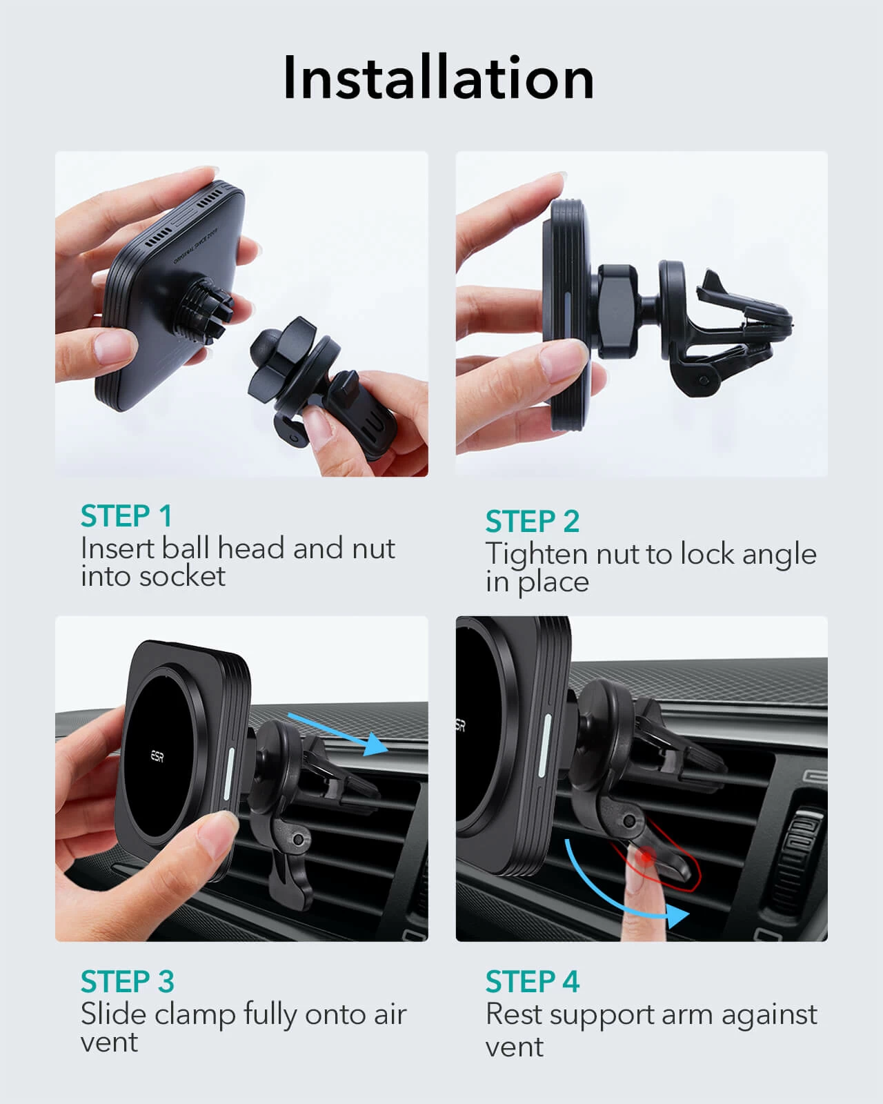 HaloLock™ Magnetic Wireless Car Charger Mount for iPhone 13/12 (Supports Apple MagSafe) (Sale)