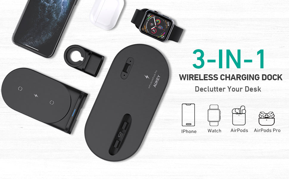 قاعدة شحن لاسلكية 3 في 1 من Aukey LC-A3 AirCore