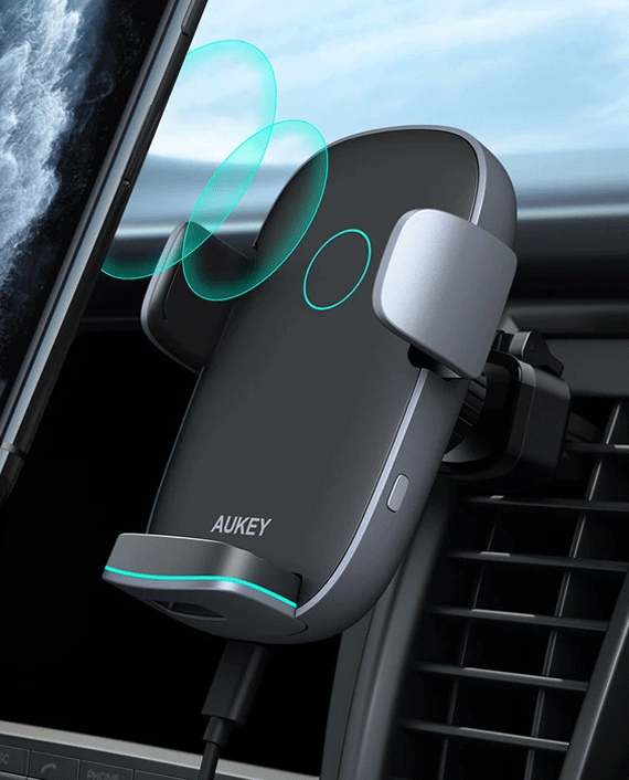 حامل هاتف لاسلكي Aukey HD-C52 Navigator Wind II بقوة 10 وات للشحن - أسود