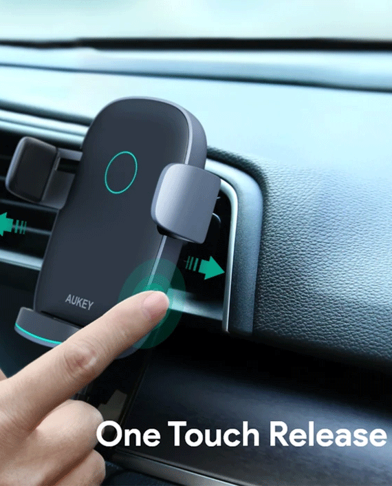 حامل هاتف لاسلكي Aukey HD-C52 Navigator Wind II بقوة 10 وات للشحن - أسود