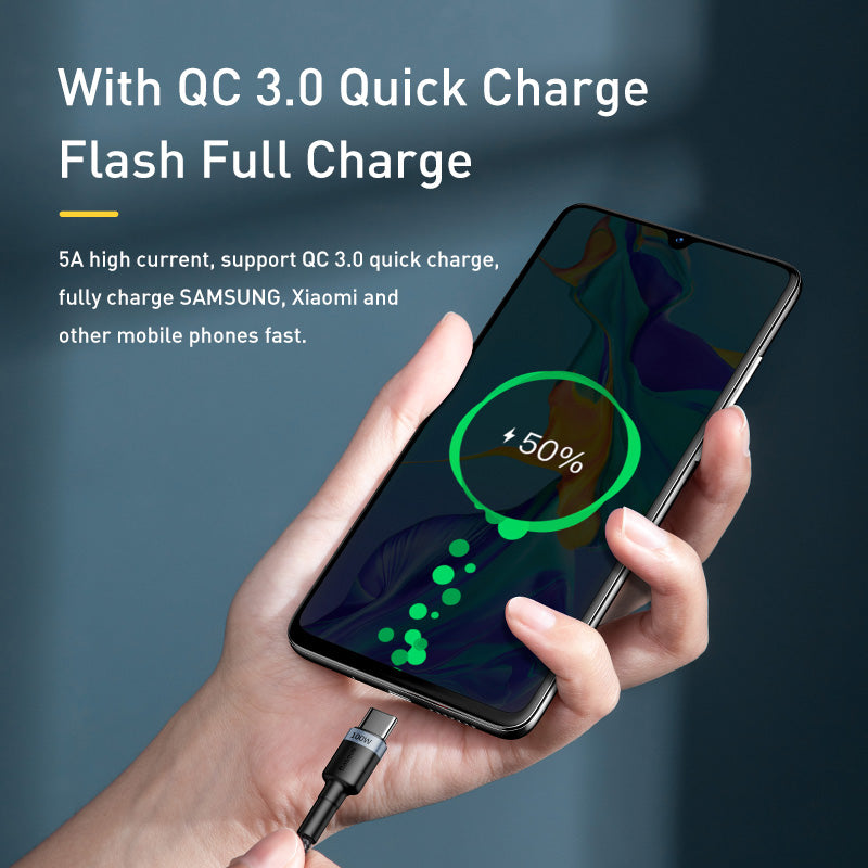 Baseus 100W USB C To USB Type C Cable USBC PD Fast Charging Charger Cord USB-C 5A Type C Cable 2M For Macbook and all new PC