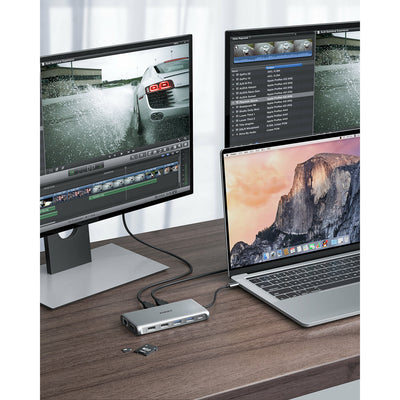 موزع USB-C AUKEY CBC78 12 في 1 مع جيجابت إيثرنت، ومنفذ HDMI مزدوج بدقة 4K، ومنفذ VGA فضي 