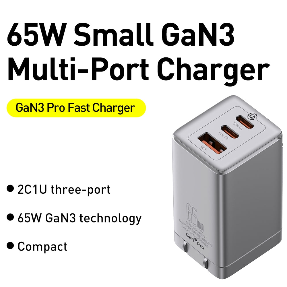 Baseus CCGP070012 GaN3 Pro 65W Dual USB-C   Type-C & USB GaN Fast Charger