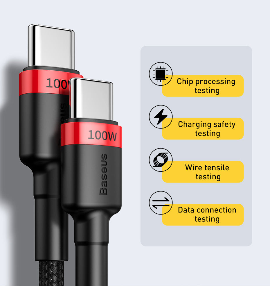 Baseus 100W USB C To USB Type C Cable USBC PD Fast Charging Charger Cord USB-C 5A Type C Cable 2M For Macbook and all new PC