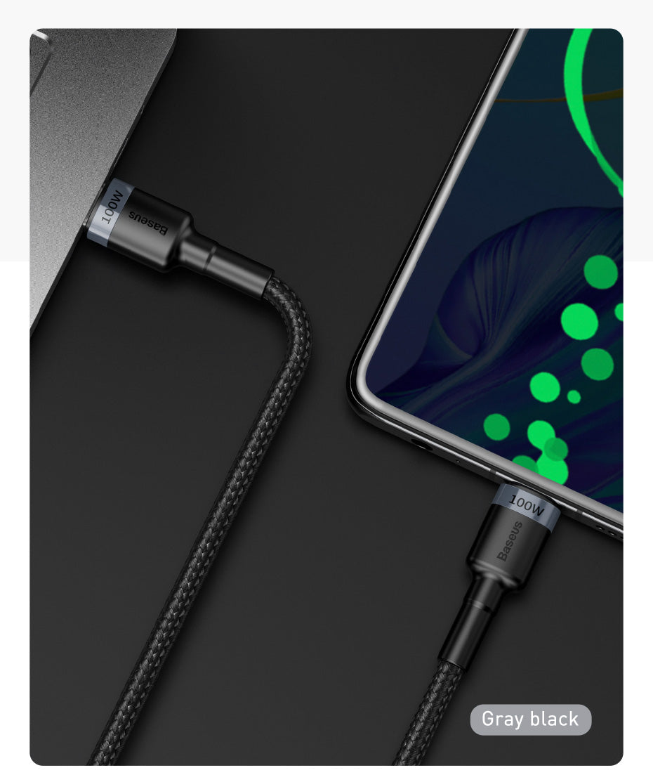Baseus 100W USB C To USB Type C Cable USBC PD Fast Charging Charger Cord USB-C 5A Type C Cable 2M For Macbook and all new PC
