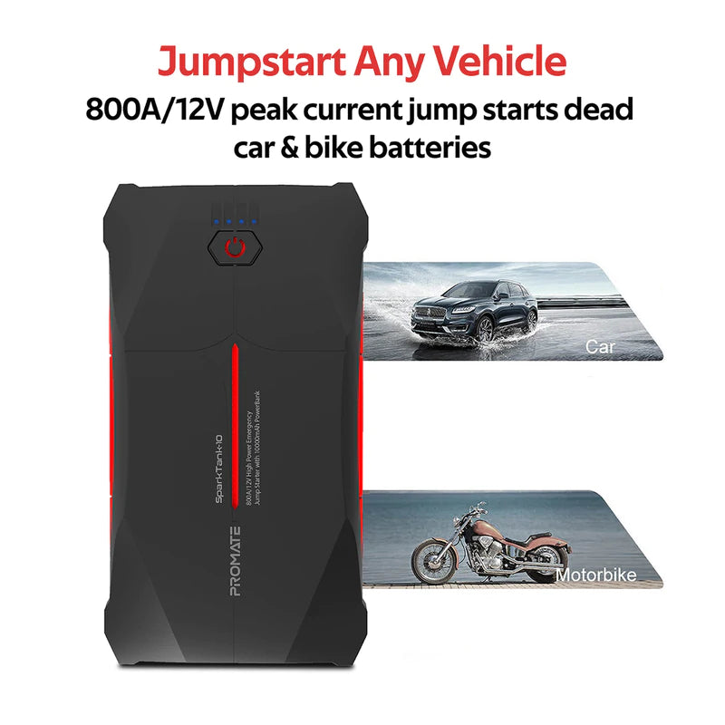 PROMATE SparkTank-10  800A-12V High Power Emergency Jump Starter with 10000mAh Power Bank (Sale)