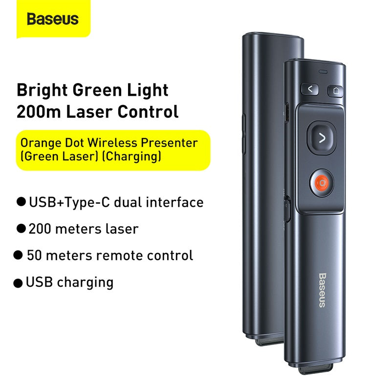 جهاز عرض لاسلكي Baseus Orange Dot ليزر أخضر مع كابل 0.5 متر 3 أمبير من النوع C (تخفيضات)
