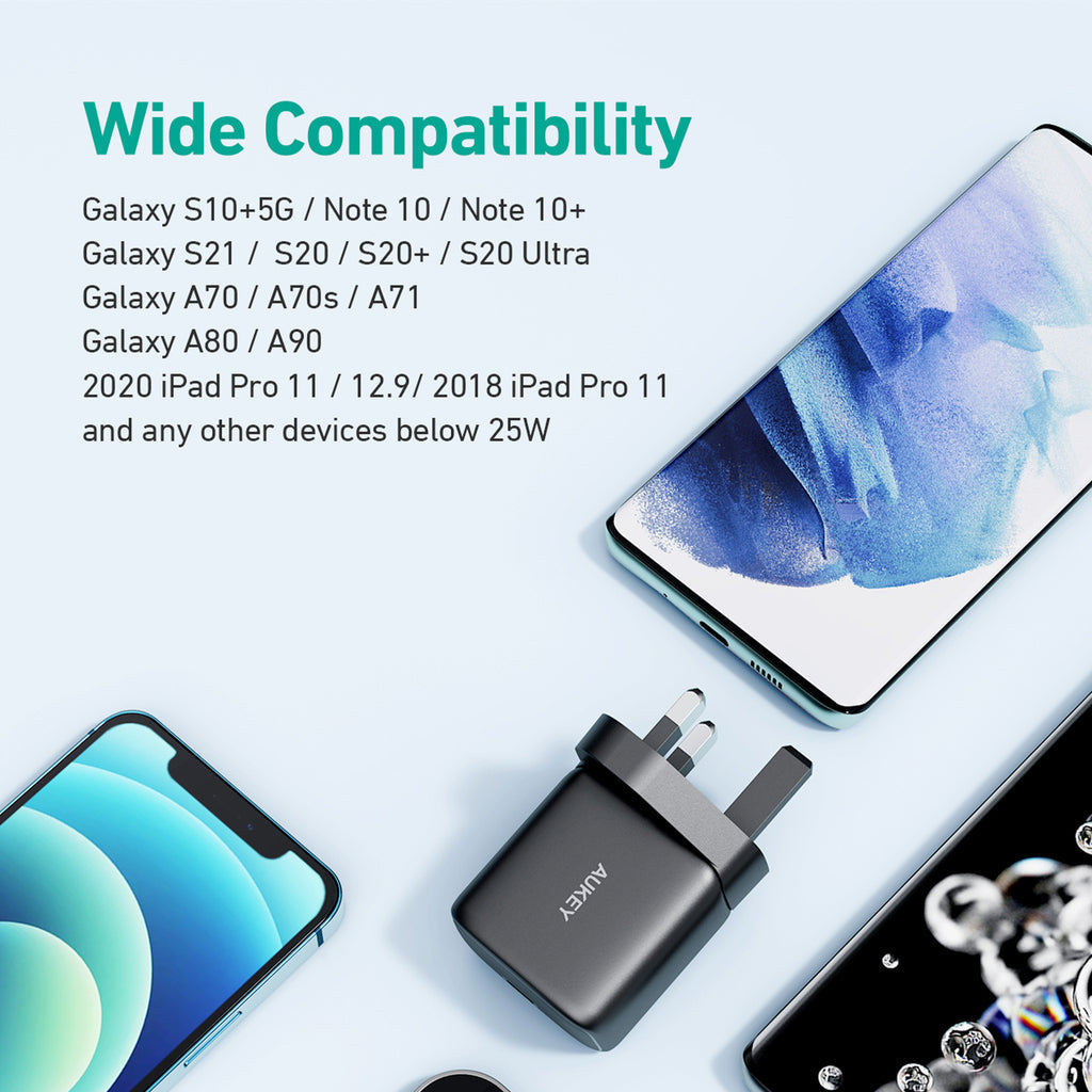 شاحن حائط Aukey PA-R1A بقدرة 25 وات مع كابل USB-C إلى USB-C